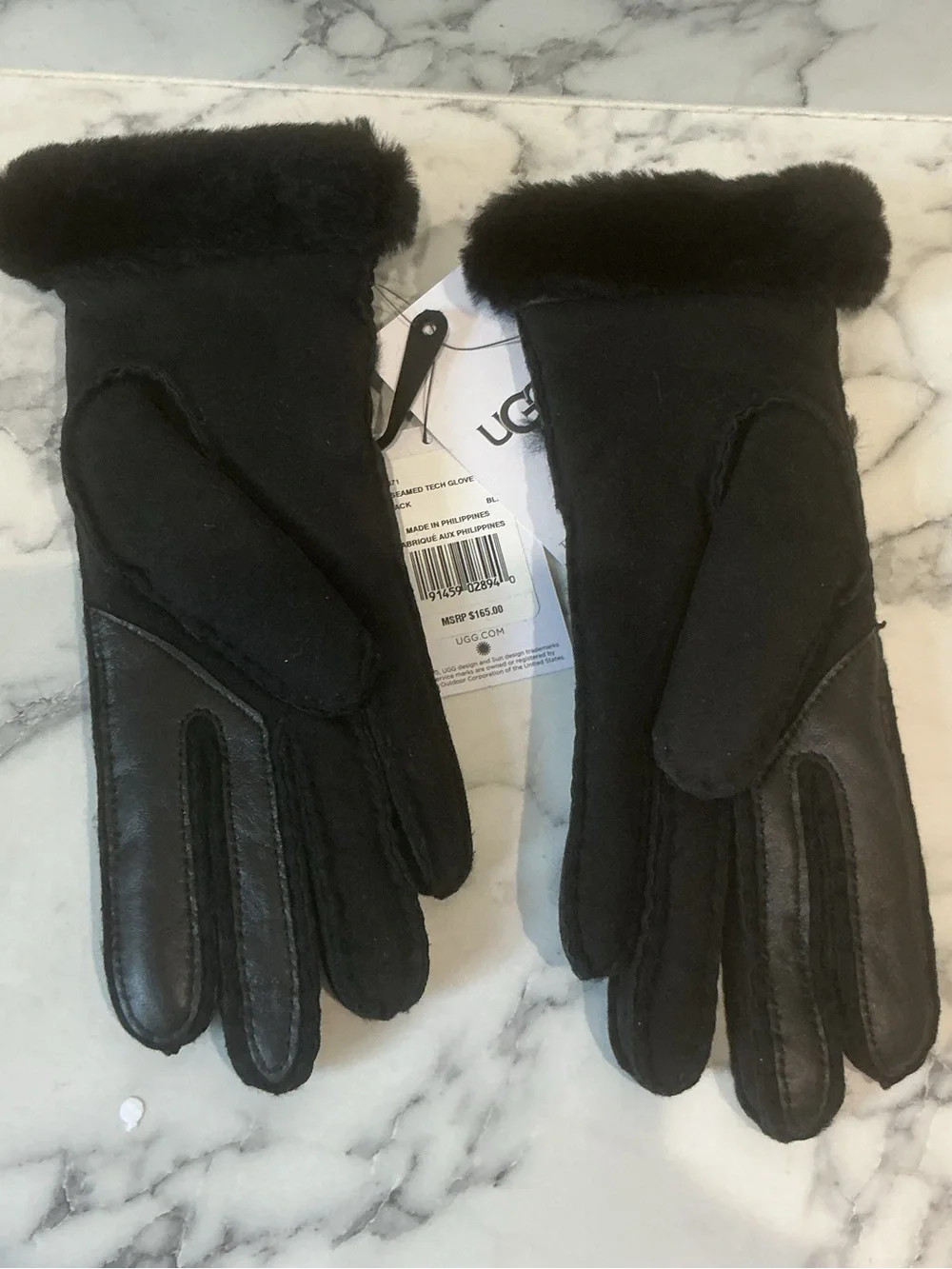 UGG Black Suede Shearling-Trim Women's Tech Gloves